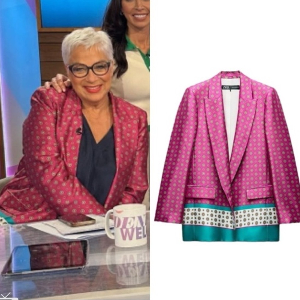 Zara Pink and Teal Patterned Blazer printed satin jacket - Picture 4 of 13